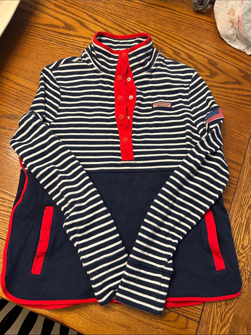 Vineyard Vines Navy & White Striped Top with Red Trim